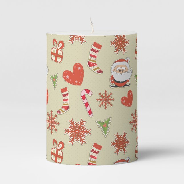 Cute Christmas Icons Symbols Holidays Xmas Design Pillar Candle (Front)