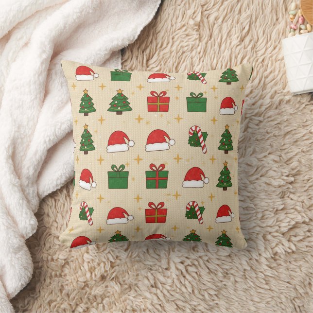 Cute Christmas icons Throw Pillow (Blanket)