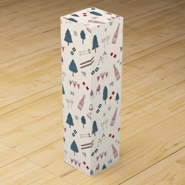 Cute Christmas Illustrated Apres Ski Wine Box (Front)