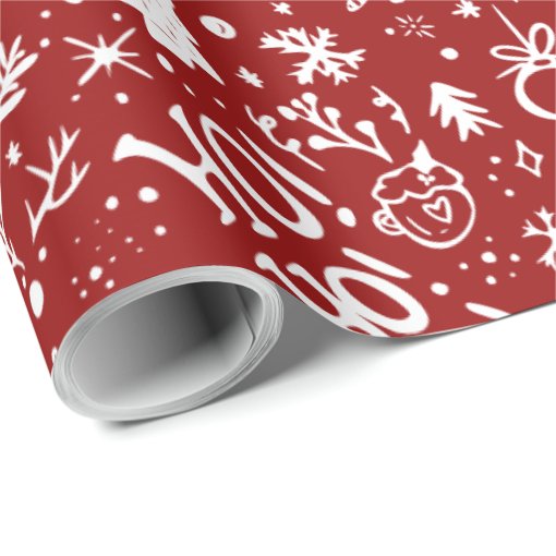 Cute Christmas illustrations pattern red Wrapping Paper | Zazzle