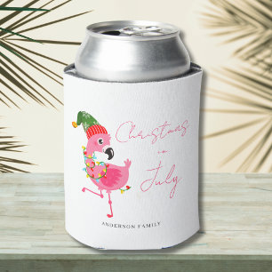 Cute Christmas In July Flamingo Can Cooler