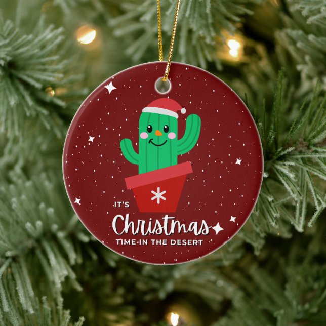 Cute Christmas In The Desert Santa Cactus Ceramic Ornament (Tree)