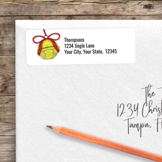 Cute Christmas Jingle Bell Return Address Label (Gold return address label with cute jingle bell. )