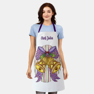 Cute Christmas Jingle Bells with Ribbon and Bow Apron