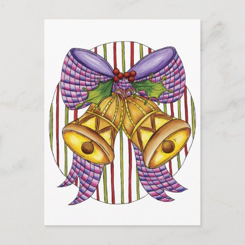 Cute Christmas Jingle Bells with Ribbon and Bow Holiday Postcard