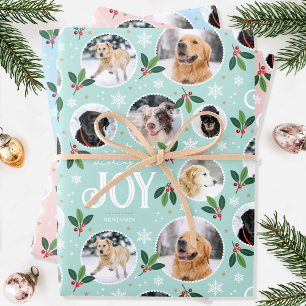 Cute Christmas Joy Snowflake Photo Collage Set Wrapping Paper Sheets