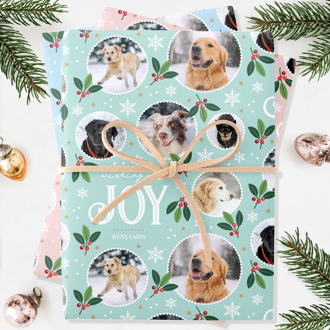 Cute Christmas Joy Snowflake Photo Collage Set Wrapping Paper Sheets (Creator Uploaded)