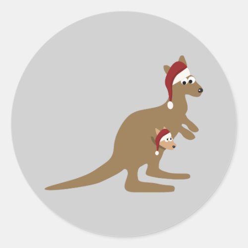 Cute Christmas Kangaroos Classic Round Sticker