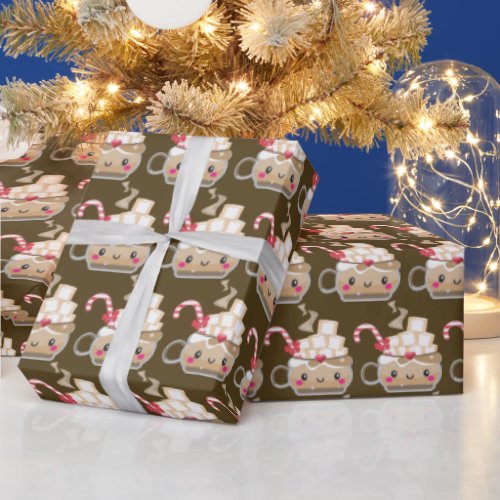 Cute Christmas Kawaii cocoa party wrap Wrapping Paper