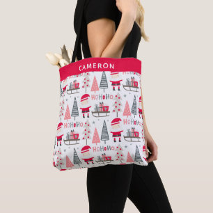 Cute Christmas Kawaii Santa Trees Red Personalized Tote Bag