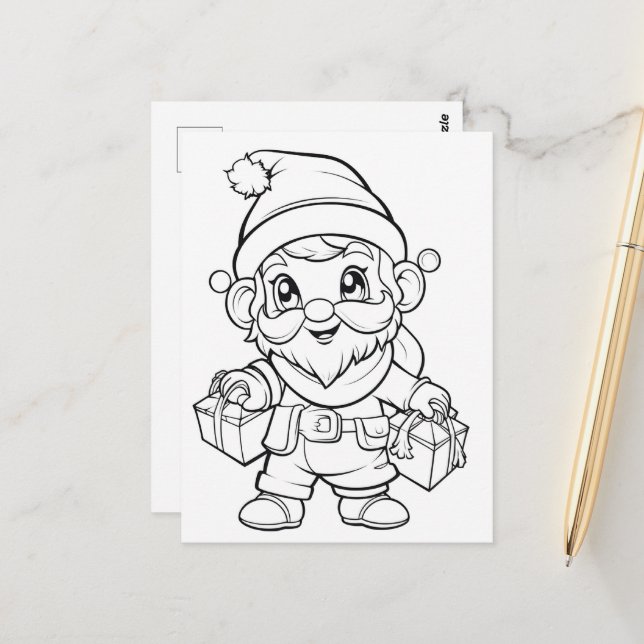 Cute Christmas kids coloring elf Postcard (Front/Back In Situ)