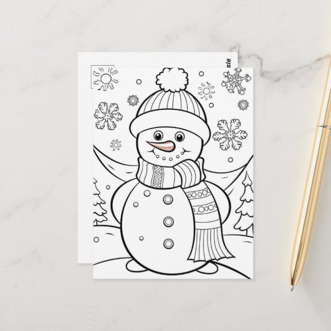 Cute Christmas kids coloring Snowman Postcard (Front/Back In Situ)