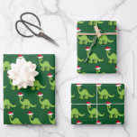 Cute Christmas Kids Dinosaur Santa Wrapping Paper Sheets<br><div class="desc">Awesome green dinosaur Christmas wrapping paper. This apatosaurus looks very cute in a holiday red Santa hat with a little smile. I like prehistoric Christmas animals and presents that kids will love.</div>