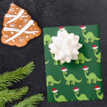 Cute Christmas Kids Dinosaur Santa Wrapping Paper Sheets<br><div class="desc">Awesome green dinosaur Christmas wrapping paper. This apatosaurus looks very cute in a holiday red Santa hat with a little smile. I like prehistoric Christmas animals and presents that kids will love.</div>