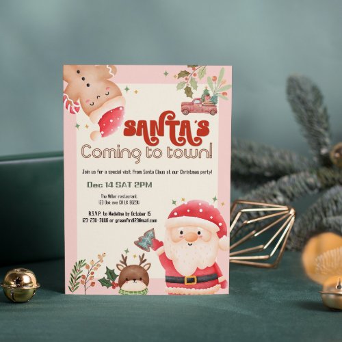 Cute christmas kids Santa holiday party invitation