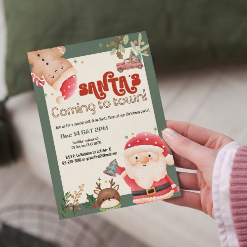 Cute christmas kids Santa holiday party invitation