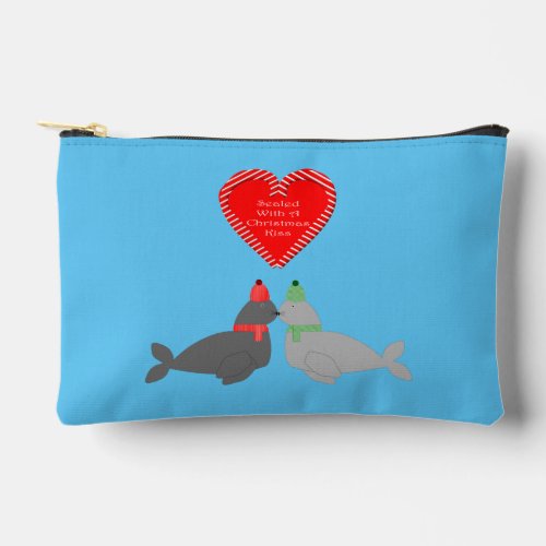 Cute Christmas Kissing Seals Accessory Pouch