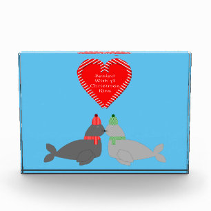 Cute Christmas Kissing Seals Acrylic Award