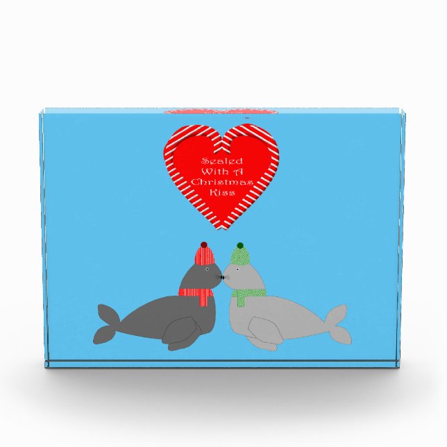 Cute Christmas Kissing Seals Acrylic Award (Front)