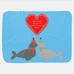 Cute Christmas Kissing Seals Baby Blanket