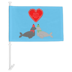 Cute Christmas Kissing Seals Custom Car Flag