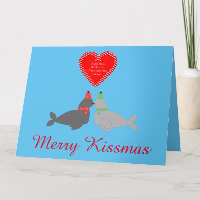 Cute Christmas Kissing Seals Custom Husband Card (Front)