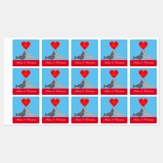 Cute Christmas Kissing Seals Custom Labels (Sheet)