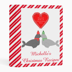 Cute Christmas Kissing Seals Custom Recipe Mini Binder