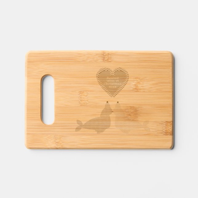 Cute Christmas Kissing Seals Engraved Cutting Board (Front)