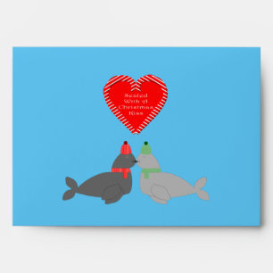 Cute Christmas Kissing Seals Envelope