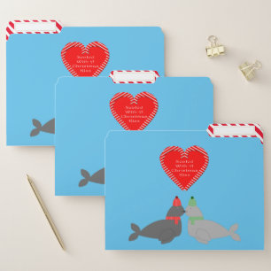 Cute Christmas Kissing Seals File Folder