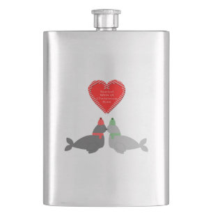 Cute Christmas Kissing Seals Flask