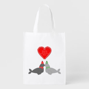 Cute Christmas Kissing Seals Grocery Bag