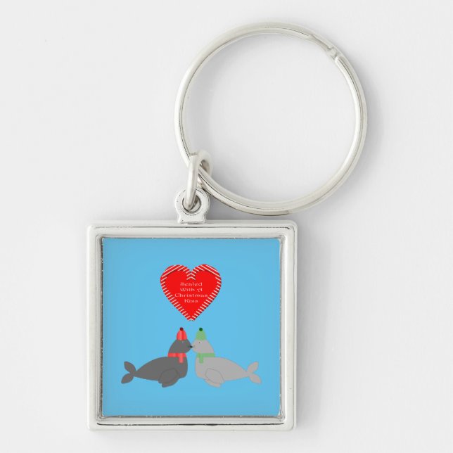 Cute Christmas Kissing Seals Keychain (Front)
