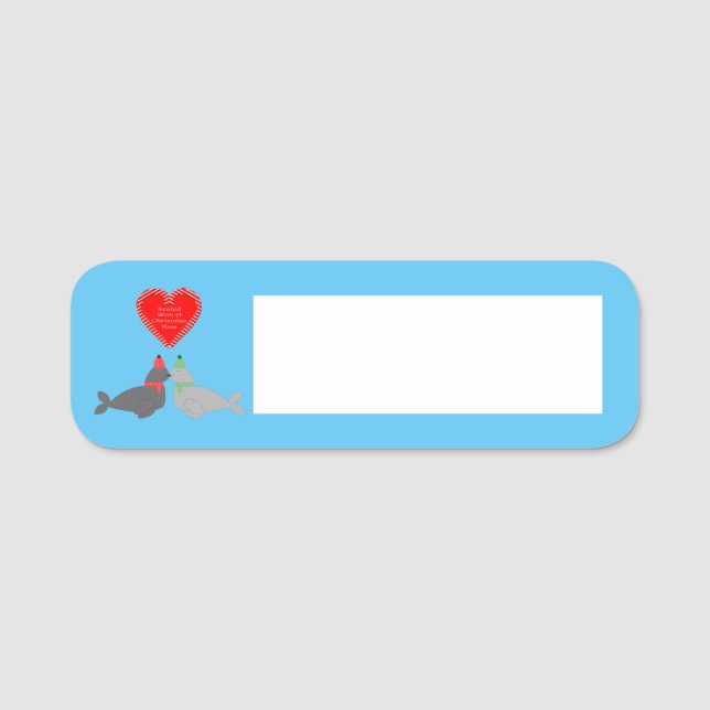Cute Christmas Kissing Seals Name Tag (Front)
