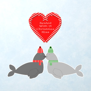 Cute Christmas Kissing Seals Shaped Wall Decal