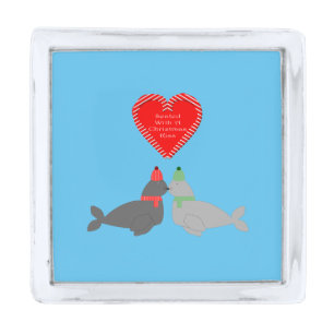 Cute Christmas Kissing Seals Silver Finish Lapel Pin