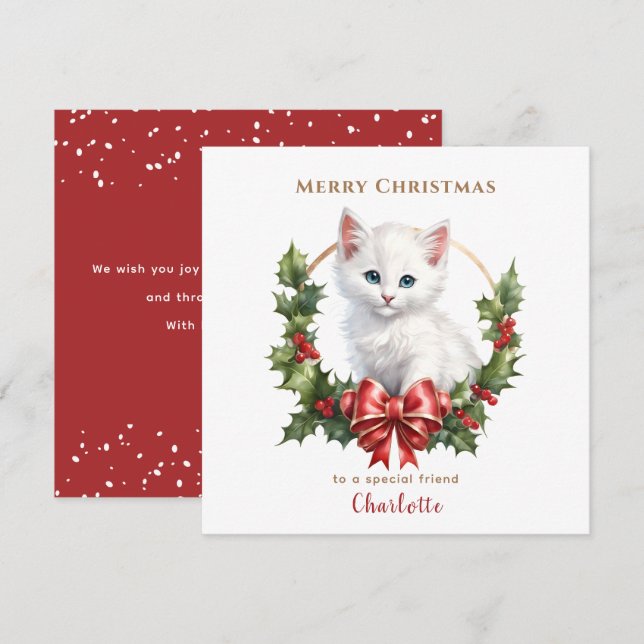 Cute Christmas Kitten Cat Lover Christmas Card (Front/Back)