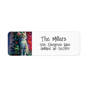 Cute Christmas Kitten Festive Holiday Label