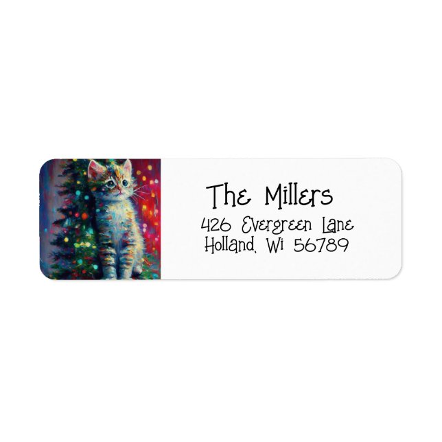 Cute Christmas Kitten Festive Holiday Label (Front)
