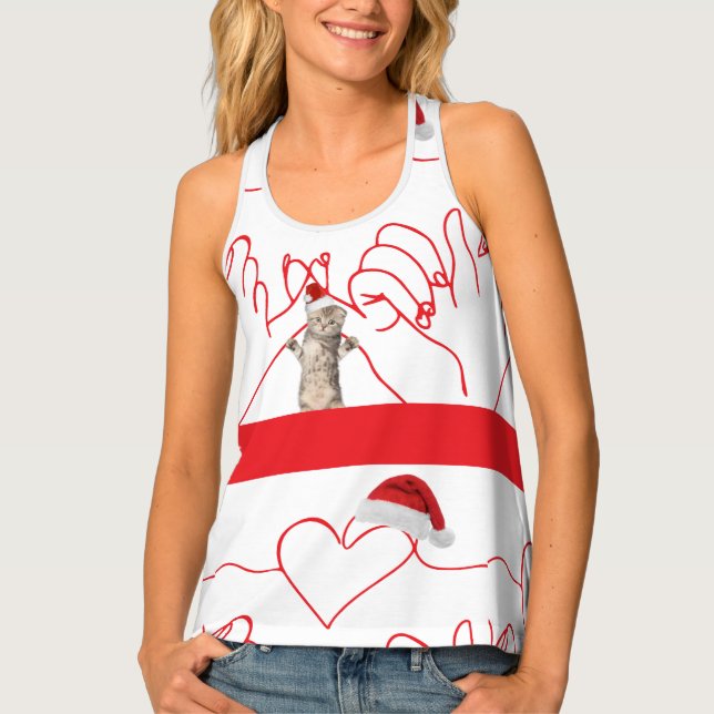 Cute Christmas Kitten & Heart Line Leggings Tank Top (Front)