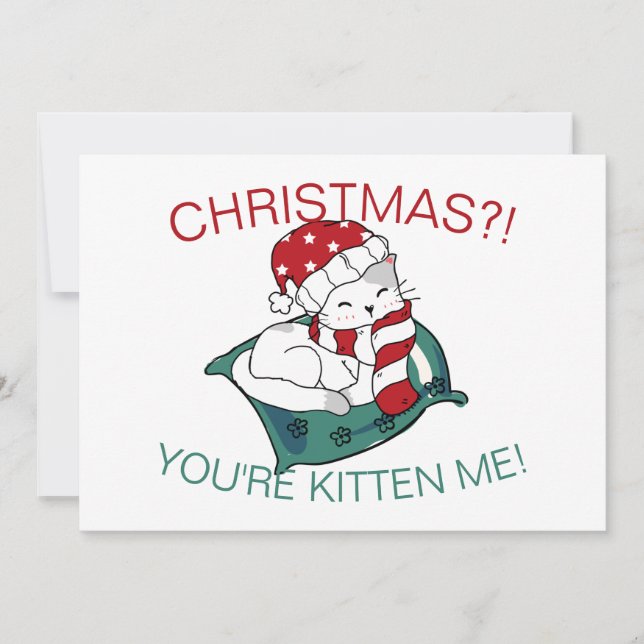 Cute Christmas Kitten Illustration Photo Card (Front)