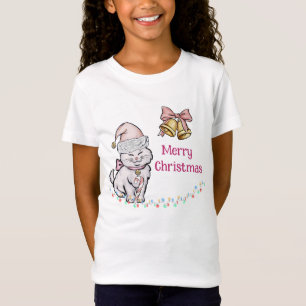 Cute Christmas Kitten in a Santa Hat Custom Name T-Shirt