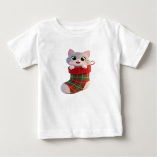 Cute Christmas Kitten in Stocking Baby T-Shirt