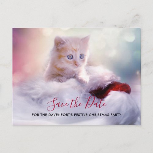 Cute Christmas Kitten Party Save the Date Postcard