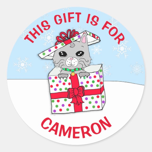 Cute Christmas Kitten Personalized Gift Tag (Front)