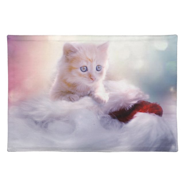 Cute Christmas Kitten Photograph Cloth Placemat (Front)