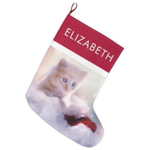 Cute Christmas Kitten Photograph Large Christmas Stocking