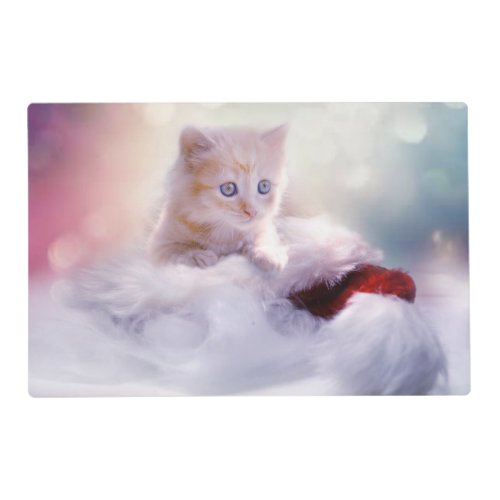 Cute Christmas Kitten Photograph Placemat