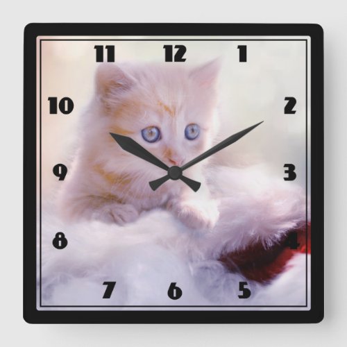 Cute Christmas Kitten Photograph Square Wall Clock